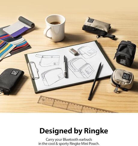 حقيبة صغيرة من Ringke [جيبين] حقيبة حمل صغيرة من النايلون لأجهزة AirPods وGalaxy Buds وسماعات الأذن والبطاقات وبطاقة الهوية - بيج in Kuwait