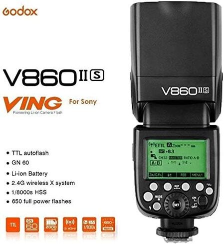 Godox كاميرا فلاش Speedlight V860II-S لسوني TTL 1/8000s HSS 2.4 جيجا هرتز نظام X اللاسلكي GN60 متوافق مع كاميرات سوني الرقمية a9 a7 a7II a7III a7R III a7RII a7SII a6000 a6300 a6500 in Saudi Arabia