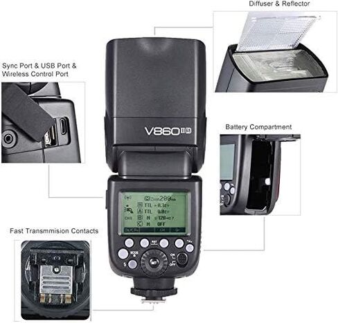 Godox كاميرا فلاش Speedlight V860II-S لسوني TTL 1/8000s HSS 2.4 جيجا هرتز نظام X اللاسلكي GN60 متوافق مع كاميرات سوني الرقمية a9 a7 a7II a7III a7R III a7RII a7SII a6000 a6300 a6500 in Saudi Arabia