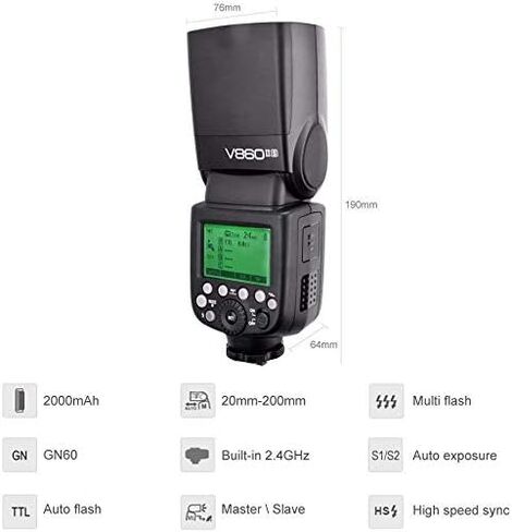 Godox كاميرا فلاش Speedlight V860II-S لسوني TTL 1/8000s HSS 2.4 جيجا هرتز نظام X اللاسلكي GN60 متوافق مع كاميرات سوني الرقمية a9 a7 a7II a7III a7R III a7RII a7SII a6000 a6300 a6500 in Saudi Arabia