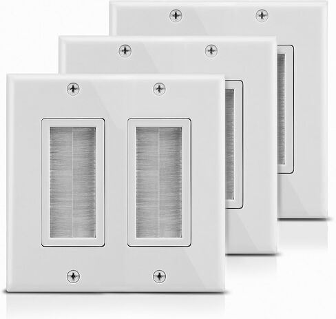 Fosmon 2-Gang Brush Style Passthrough Low Voltage Wall Plate - 1 Pack | Double Gang In-Wall Installation Faceplate Insert for Speaker Wires, Coaxial Cables, HDMI, or Network Phone Cord Routing in Kuwait