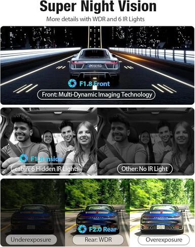 OMBAR Dash Cam 5G WiFi GPS, 3 Channel Dash Cam Front and Rear Inside 2K+1080P+1080P, 3.18" LCD Screen, 64GB Card Included, Dual Dash Camera for Cars 4K/2K/1080P+1080P IR Night Vision, WDR, G-Sensor in Kuwait