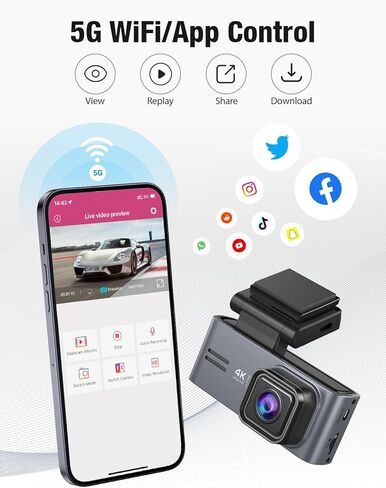 OMBAR Dash Cam 5G WiFi GPS, 3 Channel Dash Cam Front and Rear Inside 2K+1080P+1080P, 3.18" LCD Screen, 64GB Card Included, Dual Dash Camera for Cars 4K/2K/1080P+1080P IR Night Vision, WDR, G-Sensor in Kuwait