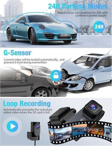 OMBAR Dash Cam 5G WiFi GPS, 3 Channel Dash Cam Front and Rear Inside 2K+1080P+1080P, 3.18" LCD Screen, 64GB Card Included, Dual Dash Camera for Cars 4K/2K/1080P+1080P IR Night Vision, WDR, G-Sensor in Kuwait