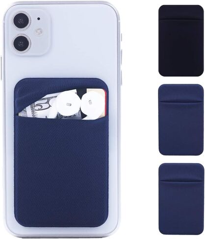 3Pack Cell Phone Card Holder Pocket Sticker Stretchy Cloth for Back of Phone with Flap Credit/ID Card Sleeve Adhesive Stick on Wallet for iPhone,Android All Smartphones (Black,Navy Blue,Light Blue) in Saudi Arabia