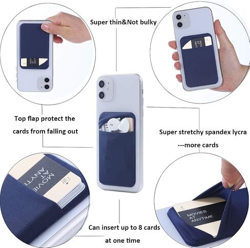 3Pack Cell Phone Card Holder Pocket Sticker Stretchy Cloth for Back of Phone with Flap Credit/ID Card Sleeve Adhesive Stick on Wallet for iPhone,Android All Smartphones (Black,Navy Blue,Light Blue) in Saudi Arabia