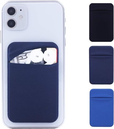 3Pack Cell Phone Card Holder Pocket Sticker Stretchy Lycra for Back of Phone with Flap Credit/ID Card Sleeve Adhesive Stick on Wallet for iPhone,Android All Smartphones (Black,Grey,Dark Grey) in Kuwait