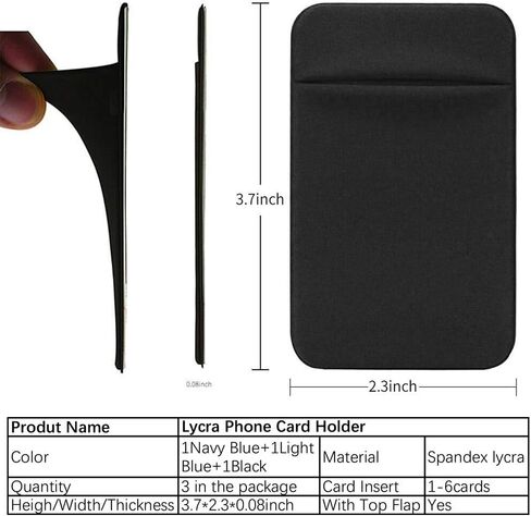 3Pack Cell Phone Card Holder Pocket Sticker Stretchy Lycra for Back of Phone with Flap Credit/ID Card Sleeve Adhesive Stick on Wallet for iPhone,Android All Smartphones (Black,Grey,Dark Grey) in Kuwait