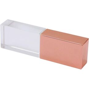 32GB USB 2.0 Flash Drive, FIRSTMEMORY Crystal Transparent Genuine Pen Drive LED Light Memory Stick Waterproof Wedding Gift Thumb Drives (32 GB, Crystal-Rose Gold)