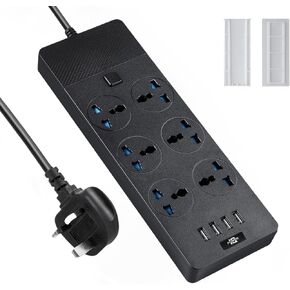 European Power Strip, Jumpso Universal Power Strip with 6 AC Outlets and 4 USB Ports, 110-240v, 3000w Power Strip with EU Plug, 6Ft, Electrical Outlet Extender for Travel Home Office Essentials