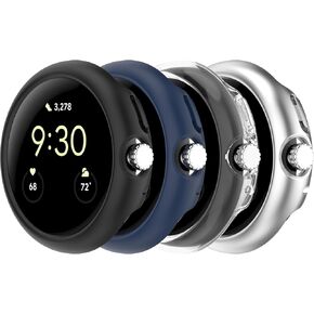 Intended for Google Pixel Watch 2 Case Hard PC Bumper Frame Shockproof Protective Cover for Google Pixel Watch 2 Protector Smartwatch Accessories (Black&Clear&RoseGold)