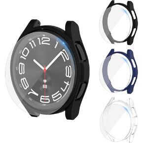 [6+6 Pcs] Jomitvp Glossy Case Compatible with Samsung Galaxy Watch 4/5 40mm with Anti-Fog Tempered Glass Screen Protector, Full Around Hard PC Cover for Galaxy Watch 4/5 40mm