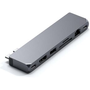 Satechi USB C Hub Multiport Adapter Pro Hub Max - USB4, USB-A Data, USB-C Data, Gigabit Ethernet, SD/Micro SD Port and Audio Jack - for M2/ M1 MacBook Pro/Air (Silver)
