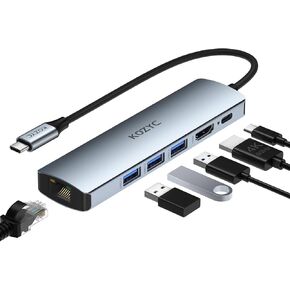 محول USB C Hub Ethernet متعدد المنافذ، KOZYC 6 في 1 USB C إلى HDMI Dock مع HDMI 4K 60 هرتز، 1 جيجابت في الثانية RJ45 Ethernet، 3 منافذ بيانات USB 3.2، 100 وات PD متوافق مع MacBook Air/Pro، XPS13/15، Dell in Kuwait