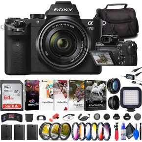 كاميرا Sony a7 II بدون مرآة مع عدسة مقاس 28-70 مم (ILCE7M2K/B) + طقم مرشح + عدسة واسعة الزاوية + عدسة مقربة + طقم مرشح ألوان + غطاء عدسة + حقيبة + بطاقة سعة 64 جيجابايت + 2 بطارية NPF-W50 + المزيد (متجددة) in Saudi Arabia