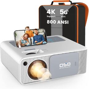 جهاز عرض واي فاي 5G 1080P يدعم 4K - او اس كيو 800 ANSI HD للافلام الخارجية مع بلوتوث، 4P و±50° كيستون، تكبير 50%، 300 انش يدعم فيديو السينما المنزلية PPT، PS4، تي في ستيك، لابتوب، هاتف، ابيض (O-410) in Kuwait