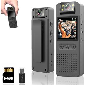 كاميرا الجسم مع تسجيل عالي الدقة 1080 بكسل، ومسجل شاشة 1.4 بوصة، وبطاقة 64 جيجابايت مدمجة مع وضع مصباح يدوي، وتسجيل حلقي، وعمر بطارية 6 ساعات، وكاميرا شرطة يمكن ارتداؤها للمنزل، والخارج، وإنفاذ القانون، وحارس الأمن in Kuwait