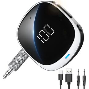 محول BCADON Bluetooth AUX للسيارة، جهاز استقبال بلوتوث 5.3 مع شاشة LED، محول سيارة بلوتوث للستيريو المنزلي/سماعات الرأس السلكية/مكبر الصوت، اتصال مزدوج، ميكروفون HiFi مدمج in Kuwait