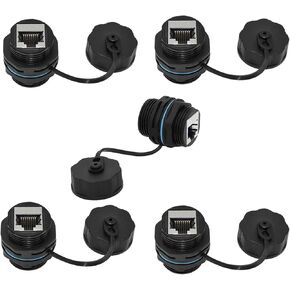 PENGLIN 5 قطع مقاومة للماء RJ45 لوحة تركيب مقرنة، محمية CAT6A/6/5E/5 إيثرنت LAN كابل موصل مزدوج الرأس أنثى إلى أنثى مع غطاء مقاوم للماء/الغبار