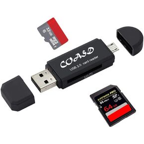قارئ بطاقات SD من COASD / محول بطاقة SD SD/Micro SD قارئ بطاقات/ Micro OTG/USB 2.0 متعدد الوظائف قارئ بطاقات/ كاتب للكمبيوتر الشخصي واللاب توب والهواتف الذكية والتابلت - أسود in Kuwait