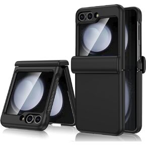 Maxdara for Z Flip 5 Case Hinge Protection with Built-in Glass Front Screen Protector, Support Wireless Charging Shockproof Protective Phone Case for Samsung Galaxy Z Flip 5 5G - Black in Kuwait