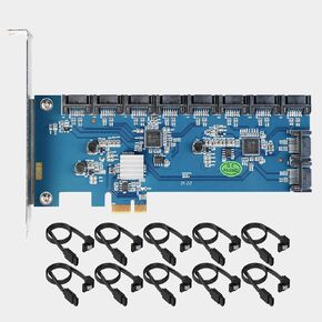 ريفو بطاقة ساتا بمنفذ PCI-e X1 بـ10 منافذ، مع 10 كيبلات ساتا، شريحة ثلاثية/ بطاقة محول ساتا 3.0 6 جيجابايت في الثانية لشيا كوين، تدعم 10 اجهزة ساتا 3.0، (تعدين هارد ديسك in Kuwait