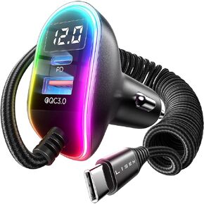 LISEN 96W Car Charger USB C Multi Port Fast Charge USB C Car Charger Adapter PD&QC with 5.3ft Type C Cable for iPhone 15 Car Charger Compatible with iPhone 15 Pro Max/Plus/14/13/12, Samsung S23/22/21 in Kuwait