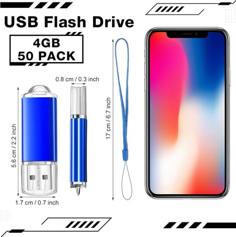 Hoteam 50 Pack USB 2.0 Flash Drives Bulk Blue Portable Thumb Drive with Hat USB Sticks Bulk with 50 Pcs Lanyards for Data Storage File Sharing Commercial Gift(4GB) in Saudi Arabia