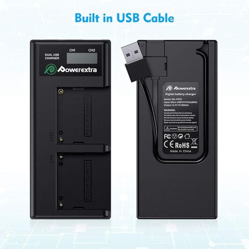 بور اكسترا شاحن بطارية مزدوج مع شاشة LCD USB لبطارية سوني NP-F970 NP-F930 NP-F950 NP-F960 in Kuwait