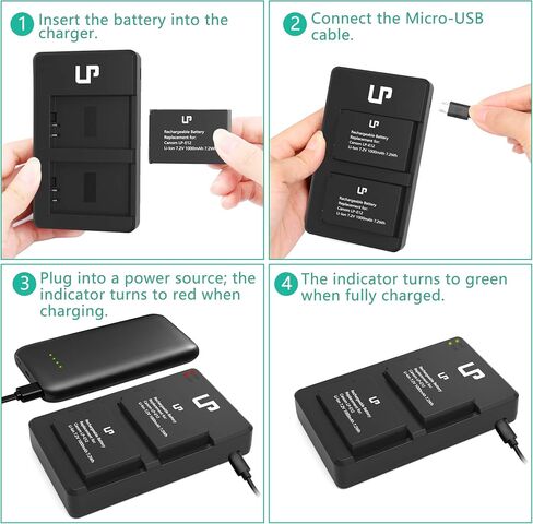LP LP-E12 Battery 2-Pack 1200mAh Batteries for Canon EOS M, M2, M10, M50, M50 Mark II, M100, M200, Rebel SL1, PowerShot SX70 HS, Kiss M, Kiss X7 Cameras in Saudi Arabia