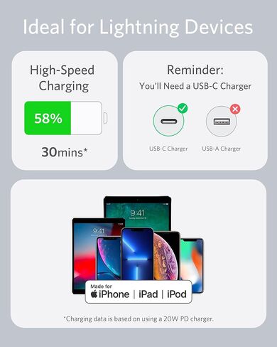 كابل Anker USB C إلى Lightning، معتمد من MFi (3 أقدام، أسود منتصف الليل) | سلك شحن من السيليكون PowerLine III Flow، لهاتف iPhone 13 / 13 Pro والمزيد in Kuwait