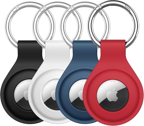 حافظة JETech من السيليكون لجهاز AirTag 2021 مع سلسلة مفاتيح، حامل بطاقات هوائية واقٍ، غطاء حلقة مفاتيح محمول، سهل التركيب، عبوتان (أسود) in Kuwait