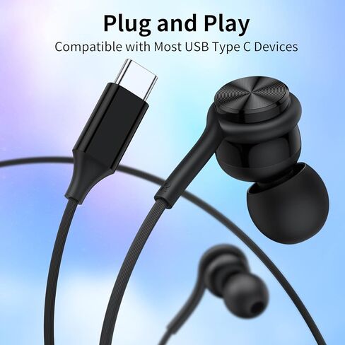 USB C Headphones Earbuds,USB Type C Wired Magnetic Noise Canceling in-Ear Headset with Microphone for iPad Pro iPhone 15 Pro Max Plus Samsung Galaxy S23+ S22 S21 S20 FE Ultra Note 10 20 Pixel 7 6 5 4 in Kuwait