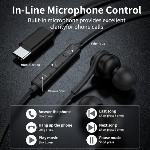 USB C Headphones Earbuds,USB Type C Wired Magnetic Noise Canceling in-Ear Headset with Microphone for iPad Pro iPhone 15 Pro Max Plus Samsung Galaxy S23+ S22 S21 S20 FE Ultra Note 10 20 Pixel 7 6 5 4 in Kuwait