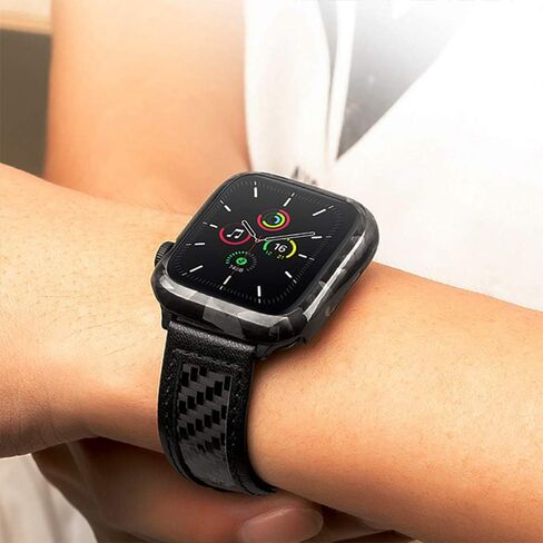 MONOCARBON Real Carbon Fiber Case for 45mm Apple Watch Series 7/8/9,Slim Anti-Scratch Hard Bumper for iwatch S 7/8/9,Military Grade Protective Cover for 45mm Apple Watch-Twill Matte Black in Kuwait
