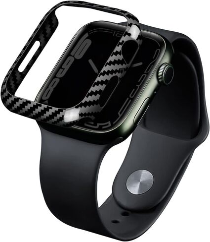 MONOCARBON Real Carbon Fiber Case for 45mm Apple Watch Series 7/8/9,Slim Anti-Scratch Hard Bumper for iwatch S 7/8/9,Military Grade Protective Cover for 45mm Apple Watch-Twill Matte Black in Kuwait