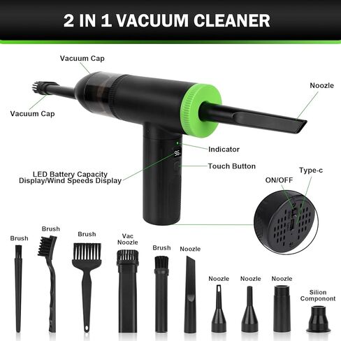 Compressed Air Duster - 102000RPM Electric Air Dusters Vacuum Cleaner, 7800mAh Rechargeable Air Blower for Keyboard and Computer Cleaner, Cordless Dust Destroyer Replaces Compressed Air Can in Kuwait