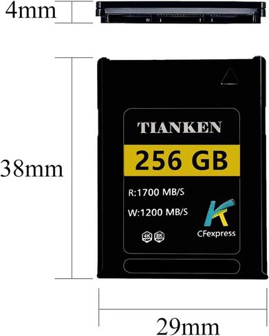 بطاقة ذاكرة Tianken 256 جيجا CFexpress من النوع B، سرعة قراءة تصل إلى 1700 ميجابايت/ثانية، متوافقة مع كاميرات Nikon وPanasonic وCanon DSLR in Kuwait