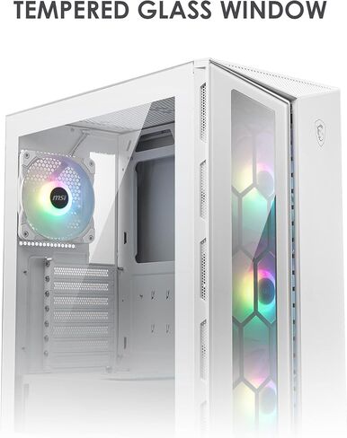 MSI صندوق كمبيوتر العاب ام بي جي جونجنير 110R - لوحة جانبية من الزجاج المقوى - 4 مراوح ARGB 120 ملم - دعم تبريد سائل حتى 360 ملم - تصميم بلونين in Kuwait