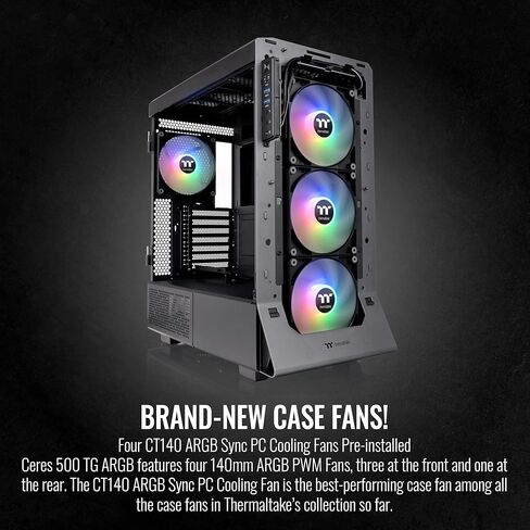 Thermaltake Ceres 500 Black Mid Tower E-ATX Computer Case with Tempered Glass Side Panel; 4 Preinstalled PWM ARGB Fans; Rotational PCIe Slots & GPU Holder; CA-1X5-00M1WN-00; 3 Years Warranty in Kuwait