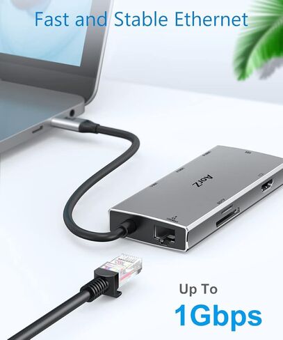 محور USB C، محطة إرساء USB C - محول USB C Hub متعدد المنافذ 8 في 1، ملحقات MacBook Pro Air مع 100 وات PD، 4K HDMI، 1 جيجابت في الثانية إيثرنت، 2 منافذ USB 3.0، قارئ بطاقة SD/TF، ​​2K VGA، لأجهزة Mac وXPS. . in Kuwait