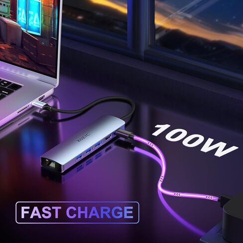 محول USB C Hub Ethernet متعدد المنافذ، KOZYC 6 في 1 USB C إلى HDMI Dock مع HDMI 4K 60 هرتز، 1 جيجابت في الثانية RJ45 Ethernet، 3 منافذ بيانات USB 3.2، 100 وات PD متوافق مع MacBook Air/Pro، XPS13/15، Dell in Kuwait