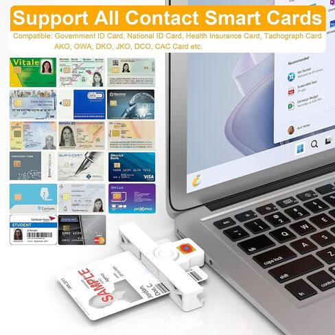 قارئ بطاقات CAC صغير قابل للطي من النوع C عسكري، قارئ بطاقات ذكية DOD Military USB وصول مشترك CAC، قارئ بطاقات PIV مدمج وبطاقة الائتمان ورقاقة الهوية، متوافق مع نظامي التشغيل Windows وLinux in Kuwait