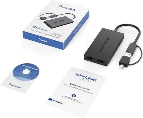 WAVLINK USB 3.0/C to HDMI Dual Display Adapter, Universal Video Graphics Adapter for Dual Monitors, Thunderbolt 3/4, 4K@30Hz+1080P@60Hz for Windows, Mac OS, NOT Support for Linux & iPad OS in Saudi Arabia