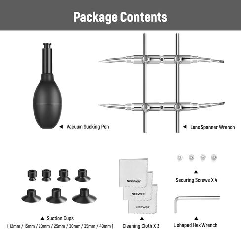 NEEWER Lens Sucker and Spanner Kit, IC Pick Up Vacuum Suction Pen with 7 Interchangeable Suction Cups and Curved Tips Camera Lens Spanner Wrench Stainless Steel Tool for Lens Repairing and Cleaning in Saudi Arabia