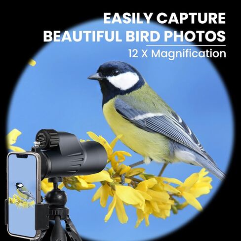 تلسكوب ExploreNature 12x50 أحادي العين - مثالي للصيد ومراقبة الحياة البرية | مجموعة كاملة مع حقيبة حمل ومحول للهاتف المحمول in Kuwait