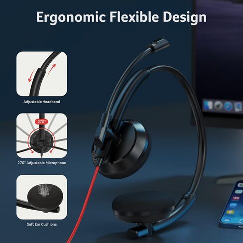NUBWO HW03 USB Headset with Microphone for PC with in-Line Control,Wired Headphones with Mic for Mac,Laptop,Smartphone,Business & Students Essentials in Kuwait