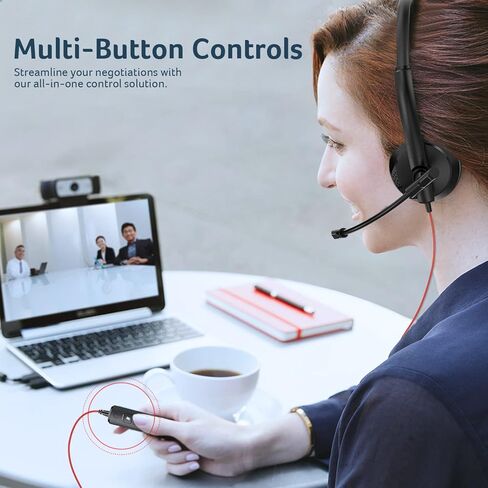 NUBWO HW03 USB Headset with Microphone for PC with in-Line Control,Wired Headphones with Mic for Mac,Laptop,Smartphone,Business & Students Essentials in Kuwait