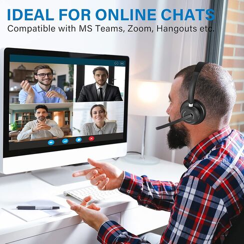سماعة راس لاسلكية بلوتوث مع ميكروفون بخاصية الغاء الضوضاء ودونجل USB، بدون استخدام اليدين لمدة 45 ساعة / اتصال مزدوج / زر كتم الصوت، سماعة كمبيوتر لاسلكية مع ميكروفون للكمبيوتر والعمل وسكايب وزووم in Kuwait
