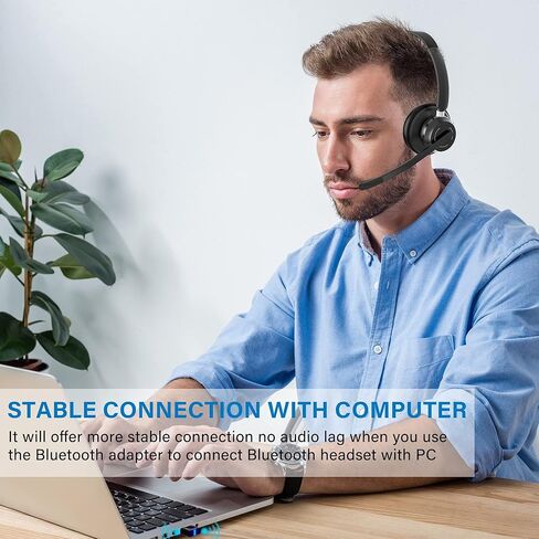 سماعة راس لاسلكية بلوتوث مع ميكروفون بخاصية الغاء الضوضاء ودونجل USB، بدون استخدام اليدين لمدة 45 ساعة / اتصال مزدوج / زر كتم الصوت، سماعة كمبيوتر لاسلكية مع ميكروفون للكمبيوتر والعمل وسكايب وزووم in Kuwait